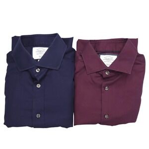 Charles Tyrwhitt Dress Shirt Mens 16 35 Slim‎ Fit Non Iron Navy Burgundy Lot 2
